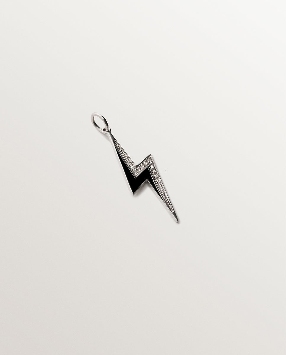 Imagem 0 de Charm de Prata 925 com Topázios Brancos e Detalhe em Esmalte Preto com Forma de Raio