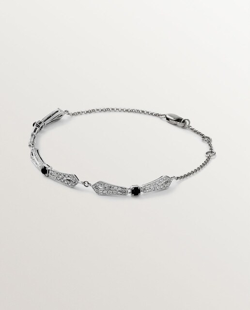 Imagem 0 de Pulseira de Ouro Branco de 18k com Ônix Preto e Diamantes em Corte Brilhante