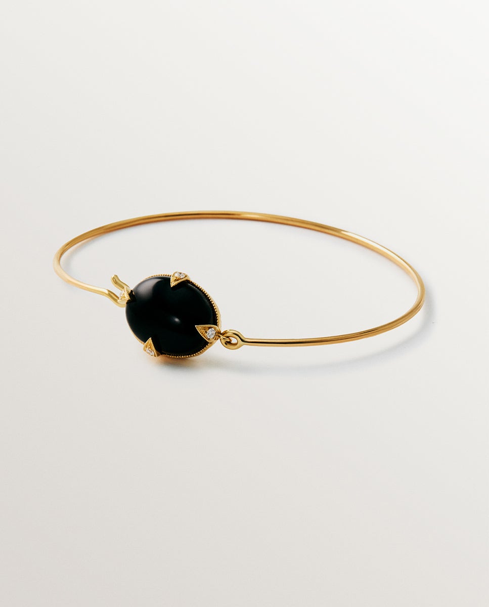 Pulseira de Ouro Amarelo de 18k com Ônix Preto e Diamantes em Tamanho Brilhante Preto-1