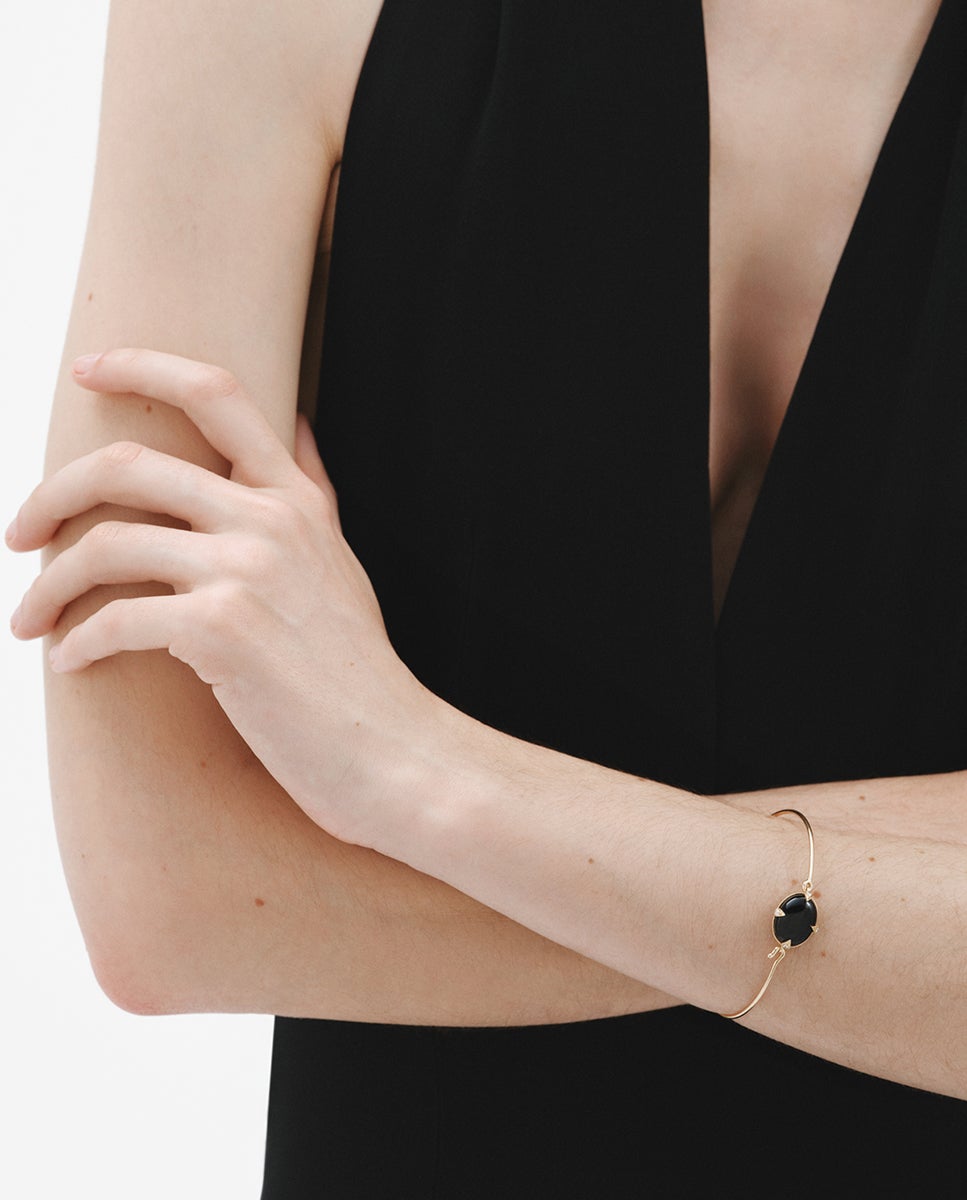 Pulseira de Ouro Amarelo de 18k com Ônix Preto e Diamantes em Tamanho Brilhante Preto-2