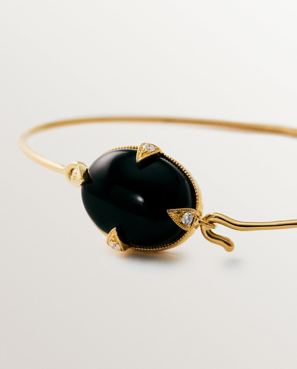 Pulseira de Ouro Amarelo de 18k com Ônix Preto e Diamantes em Tamanho Brilhante Preto-3