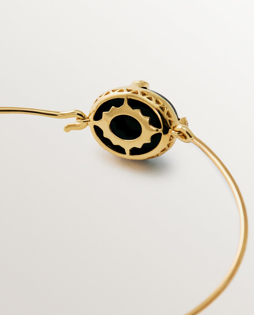 Pulseira de Ouro Amarelo de 18k com Ônix Preto e Diamantes em Tamanho Brilhante Preto-5