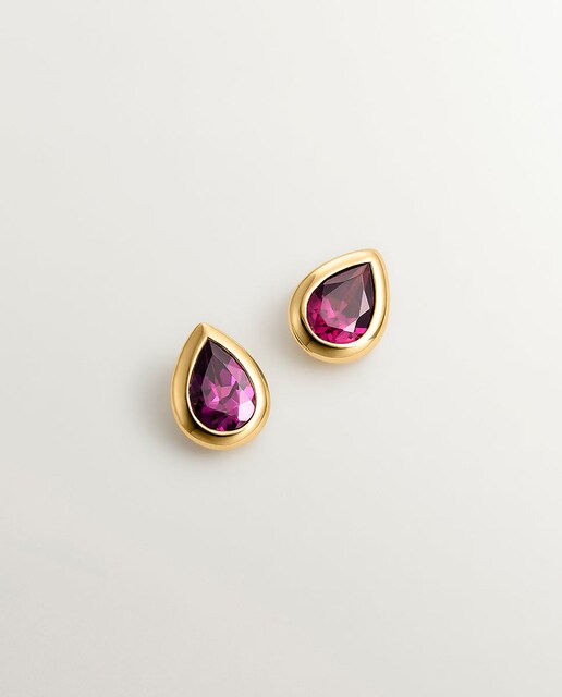 Imagem 0 de Brincos de Prata 925 Banhada em Ouro Amarelo de 18k com Rodolitas em Rosa