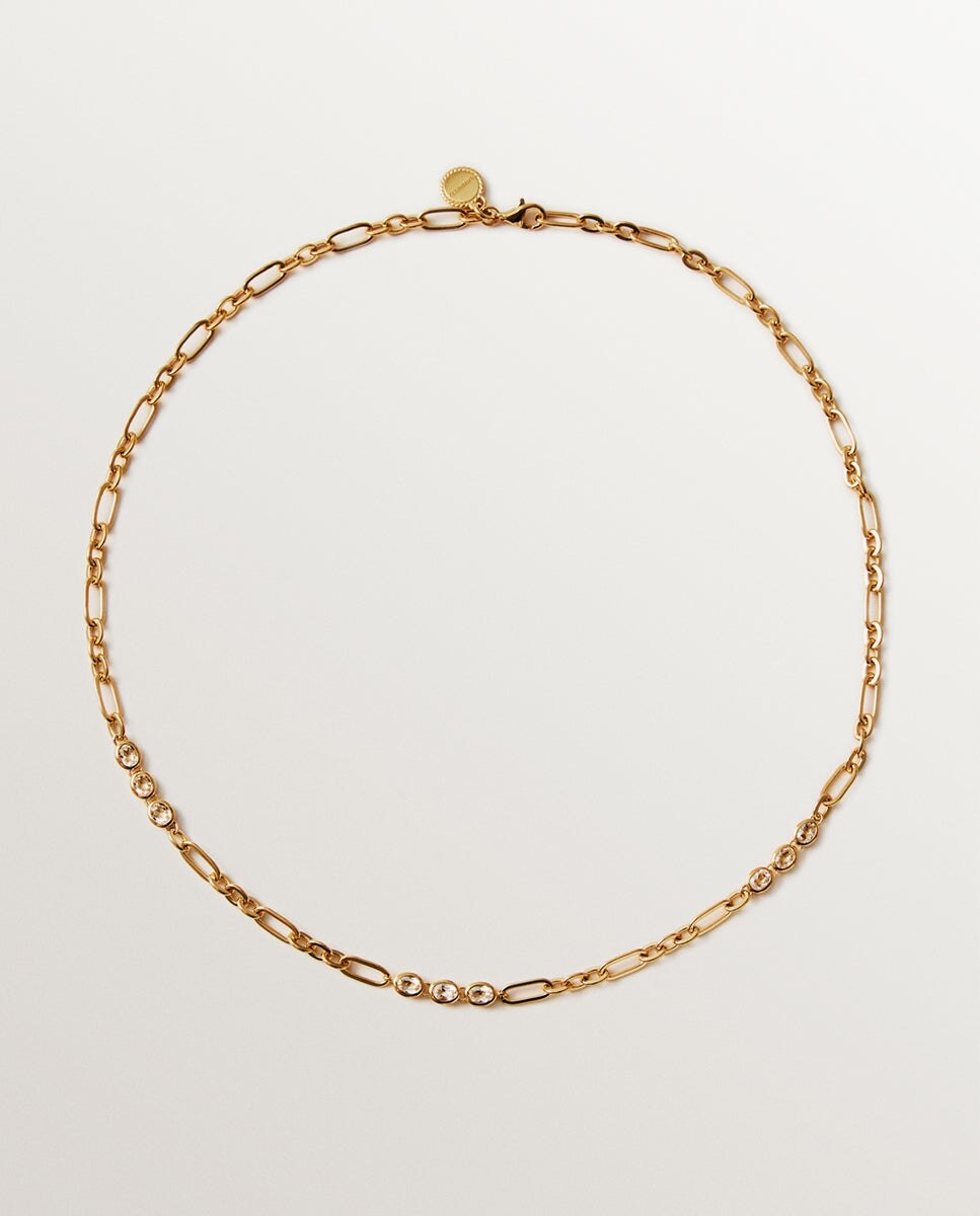 Imagem 0 de Colar de Prata 925 Banhada em Ouro Amarelo de 18k com Topázios Brancos