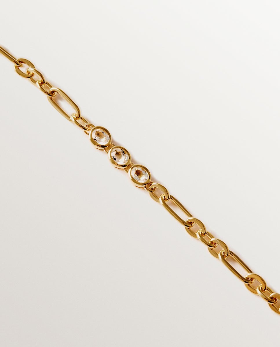 Colar de Prata 925 Banhada em Ouro Amarelo de 18k com Topázios Brancos Branco-4