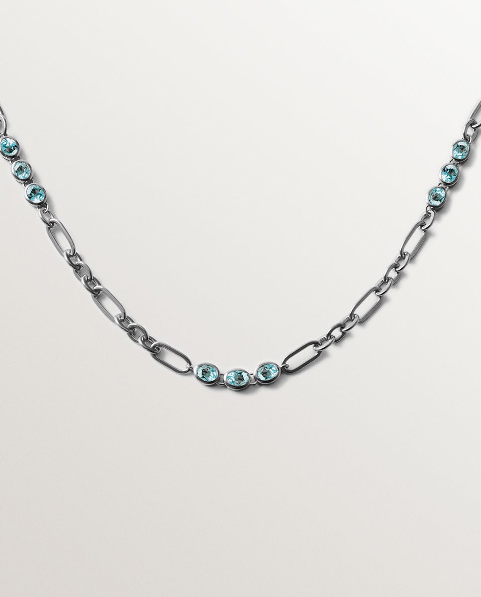 Colar de Prata 925 com Topázios Azul Sky Azul-2