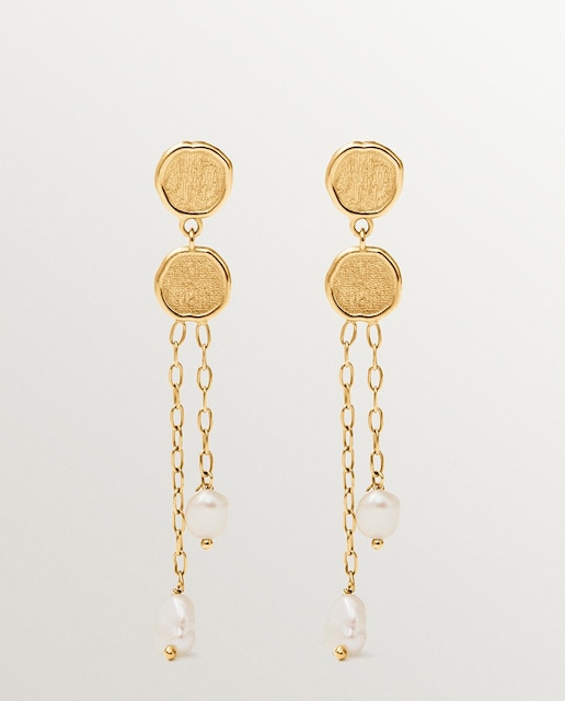 Imagem 0 de Brincos Compridos de Prata 925 Banhada em Ouro de 18k com Pérolas Pendentes