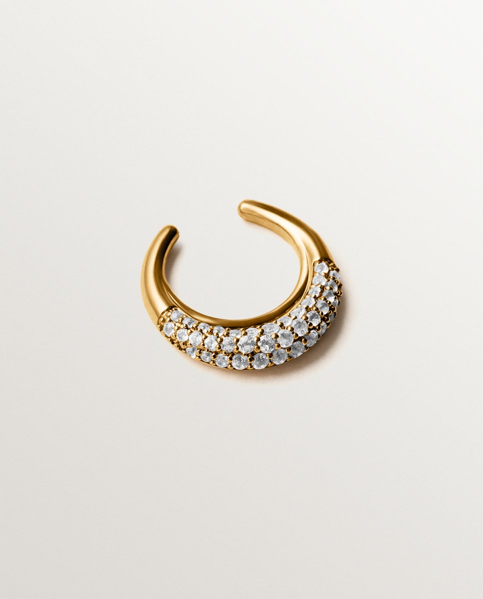 Pendiente Individual de Prata 925 Banhada em Ouro Amarelo de 18k com Pavé de Topázios Brancos Branco-1