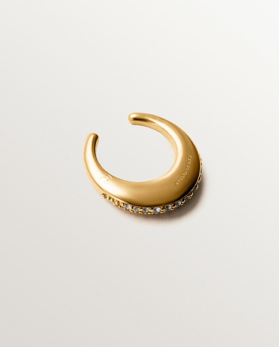 Pendiente Individual de Prata 925 Banhada em Ouro Amarelo de 18k com Pavé de Topázios Brancos Branco-3