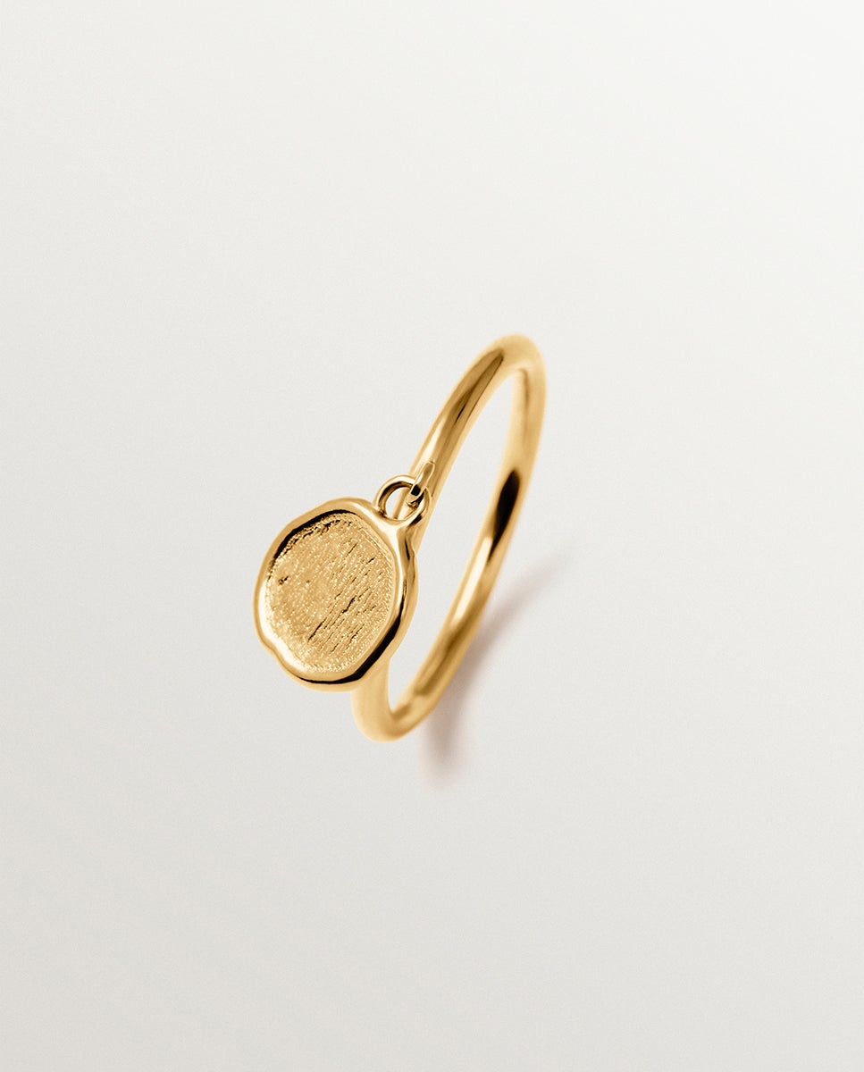 Anel Selo com Motivo Pingente de Prata 925 Banhada em Ouro de 18k Ouro-1