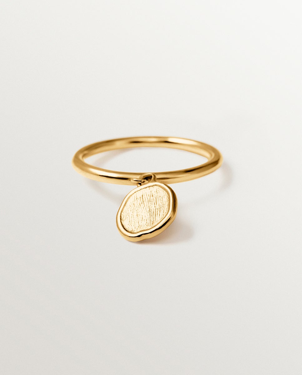 Anel Selo com Motivo Pingente de Prata 925 Banhada em Ouro de 18k Ouro-3