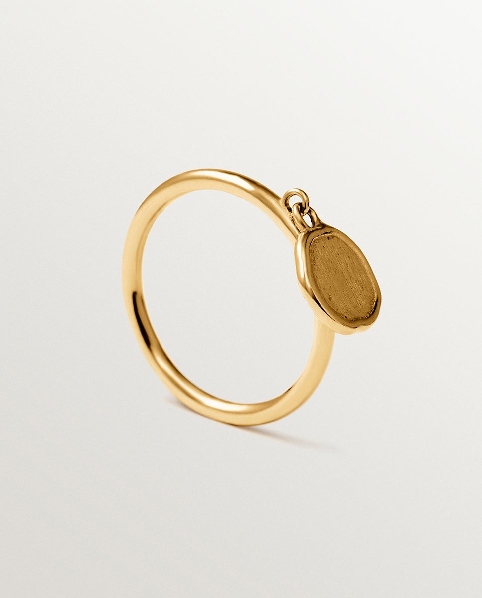 Anel Selo com Motivo Pingente de Prata 925 Banhada em Ouro de 18k Ouro-5
