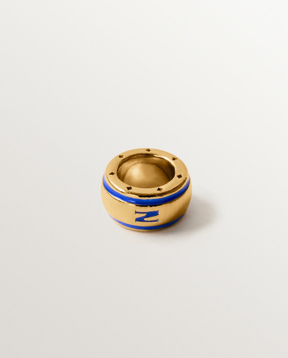 Charm com Inicial N de Prata 925 Banhada em Ouro Amarelo de 18k e Esmalte Azul com Forma Circular Azul-2
