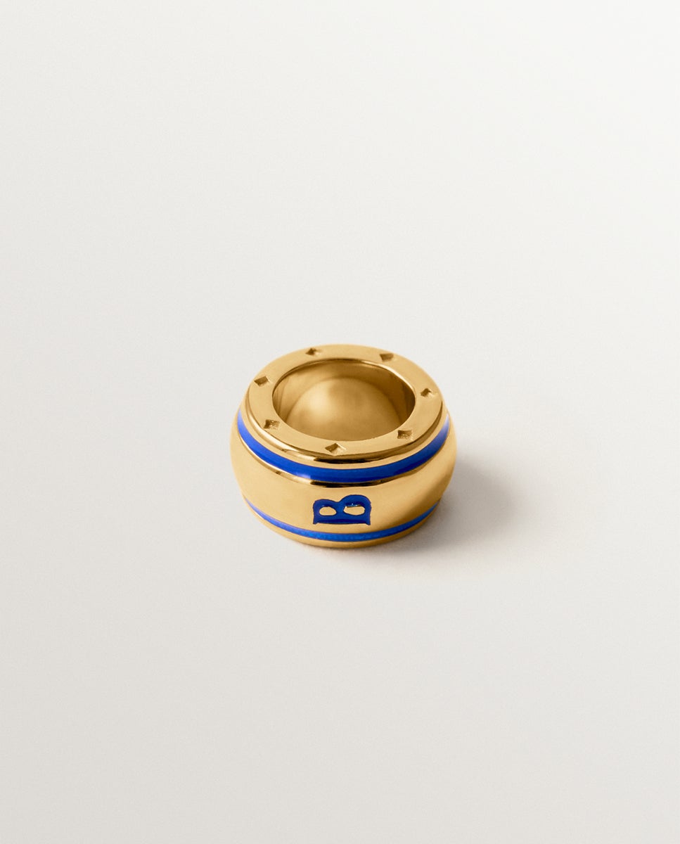 Charm com Inicial B de Prata 925 Banhada em Ouro Amarelo de 18k e Esmalte Azul com Forma Circular Azul-2