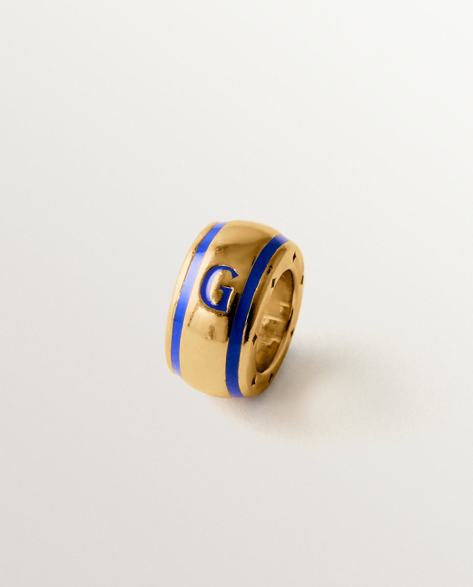 Charm com Inicial G de Prata 925 Banhada em Ouro Amarelo de 18k e Esmalte Azul com Forma Circular Azul-1
