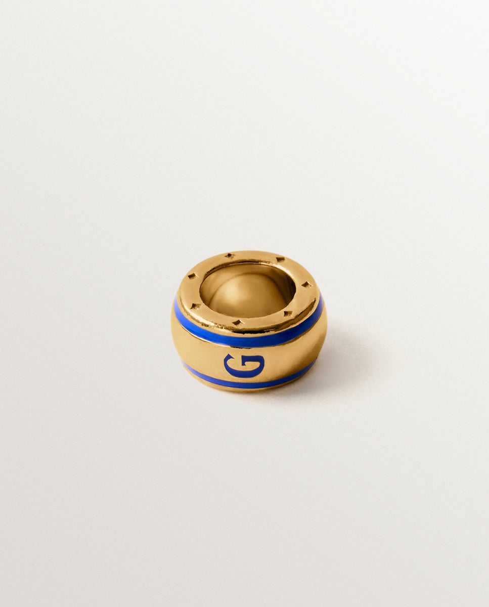 Charm com Inicial G de Prata 925 Banhada em Ouro Amarelo de 18k e Esmalte Azul com Forma Circular Azul-2
