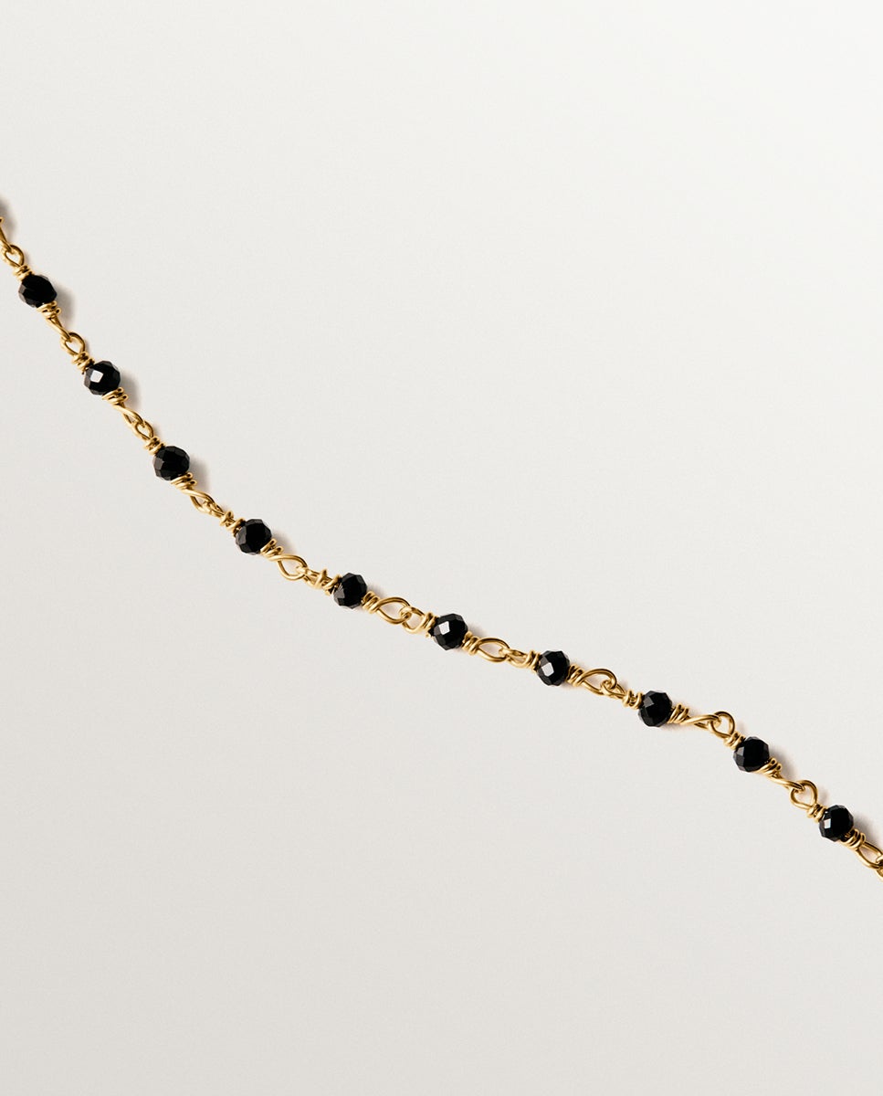 Corrente de Prata 925 Banhada em Ouro Amarelo 18k com Espinelas Negras Preto-3
