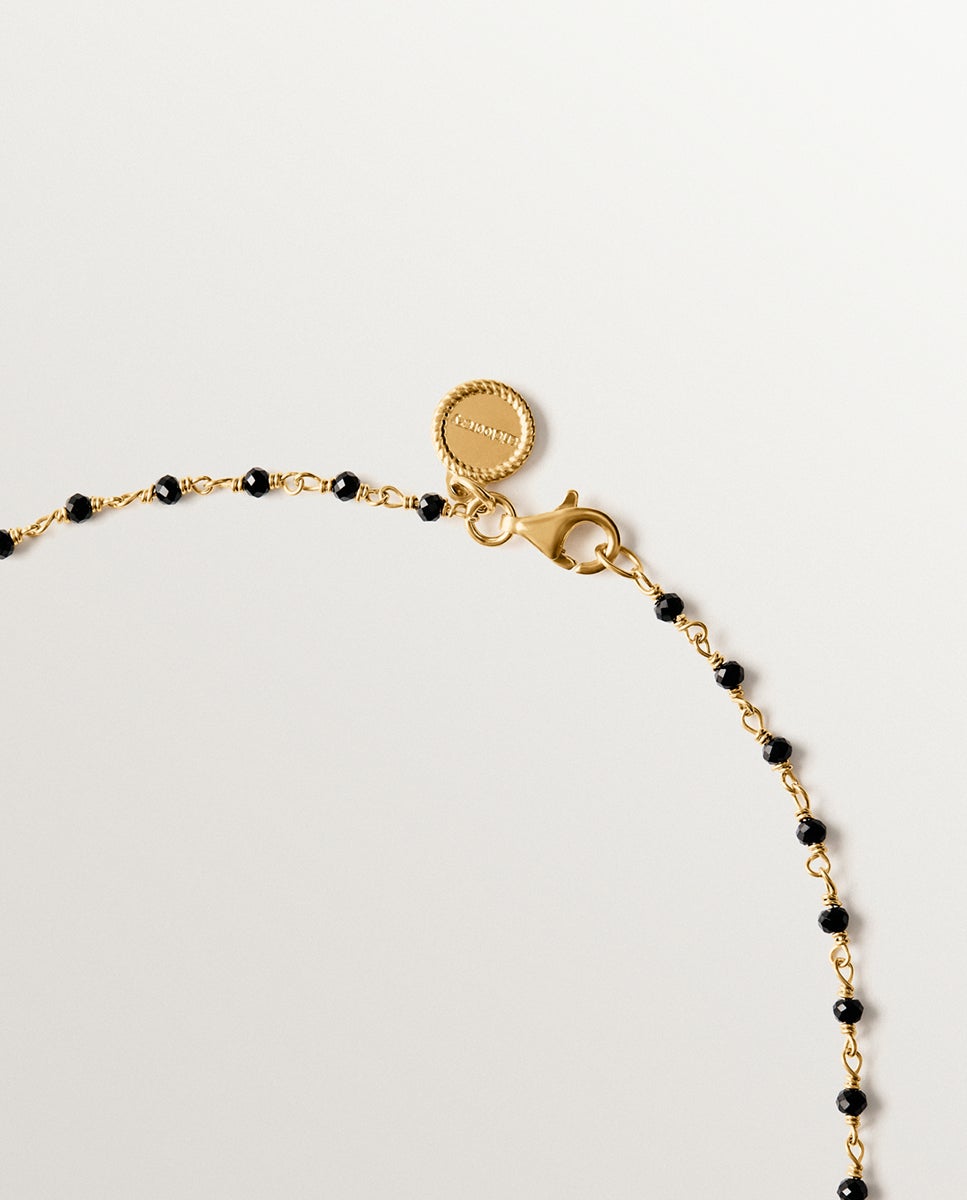 Corrente de Prata 925 Banhada em Ouro Amarelo 18k com Espinelas Negras Preto-5