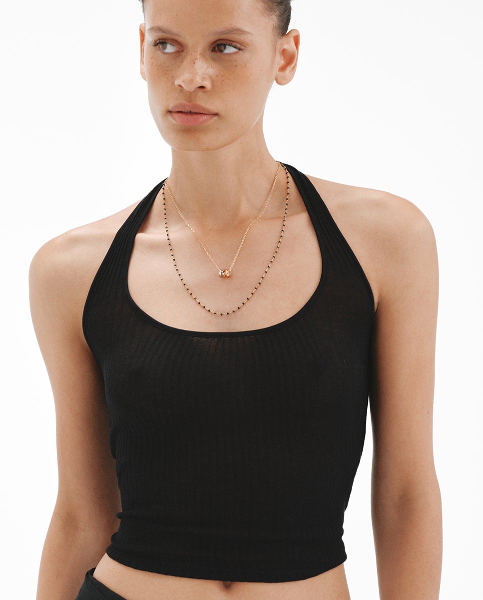 Corrente de Prata 925 Banhada em Ouro Amarelo 18k com Espinelas Negras Preto-6