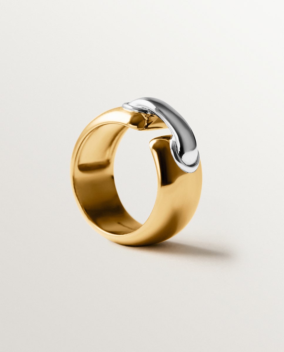 Anel de Prata 925 Banhada em Ródio e Ouro Amarelo de 18k Ouro-5