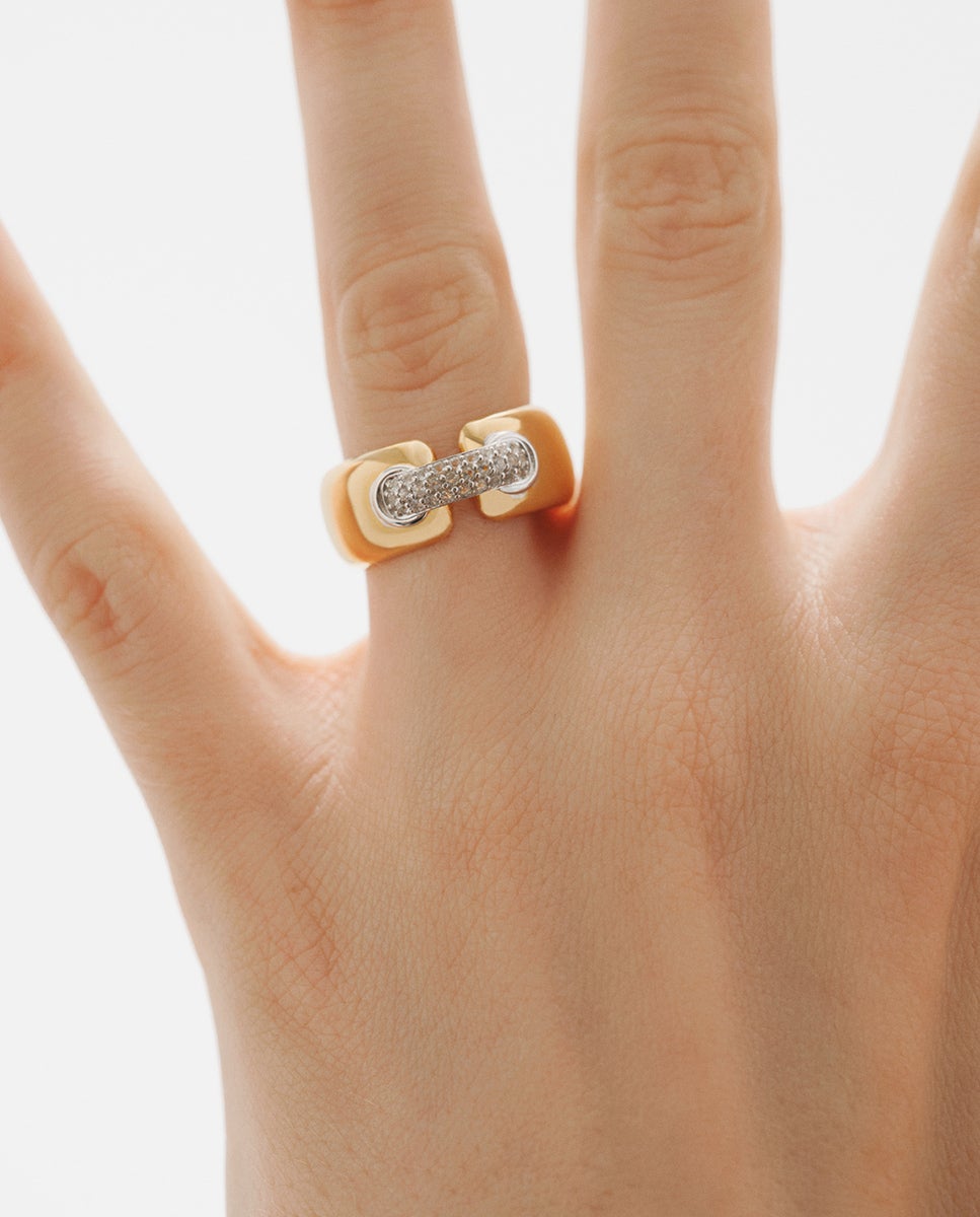 Anel de Prata 925 Banhada a Ródio e Ouro Amarelo de 18k com Pavé de Topázios Brancos Branco-2