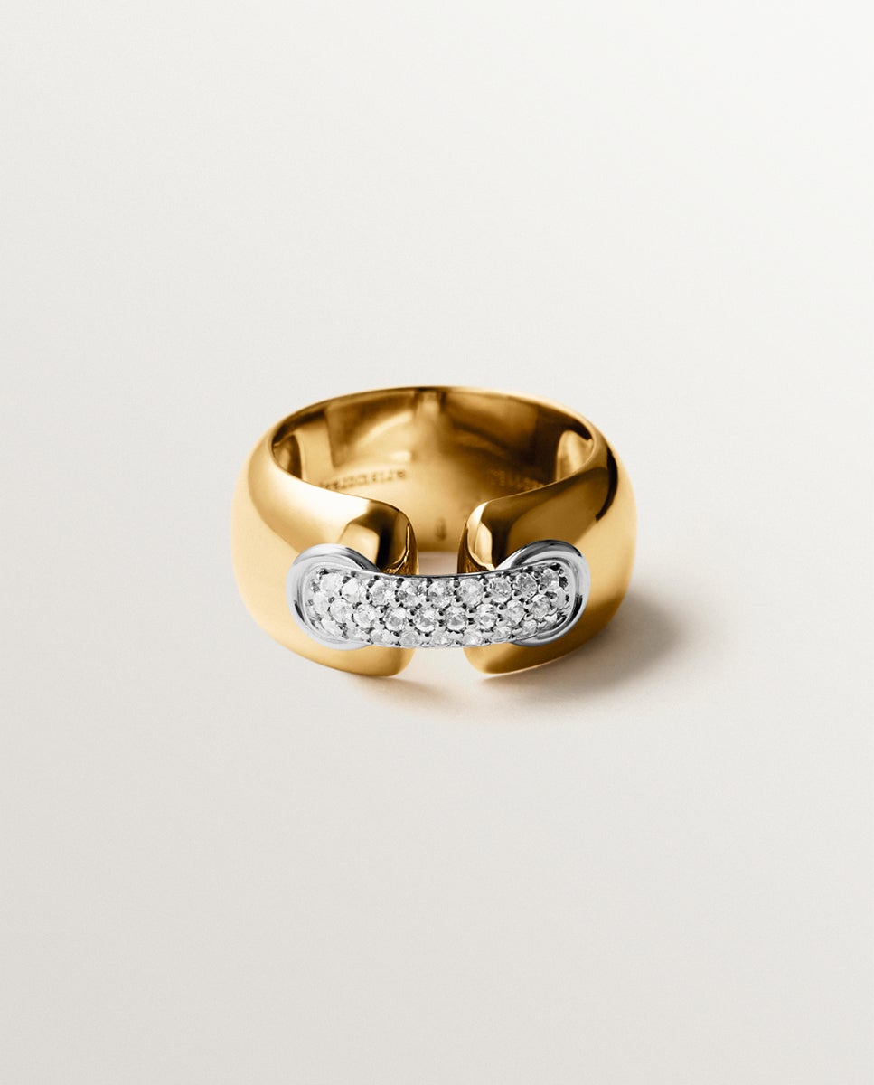Anel de Prata 925 Banhada a Ródio e Ouro Amarelo de 18k com Pavé de Topázios Brancos Branco-3