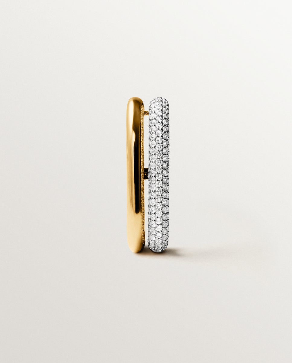 Imagem 0 de Pendiente Individual de Prata 925 Banhada em Ouro Amarelo de 18k com Pavé de Topázios Brancos