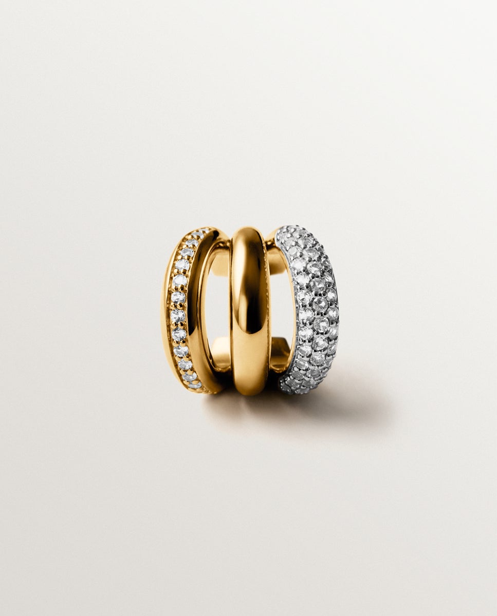 Imagem 0 de Pendiente Earcuff Individual de Prata 925 Banhada em Ródio e Ouro Amarelo de 18k com Pavé de Topázios