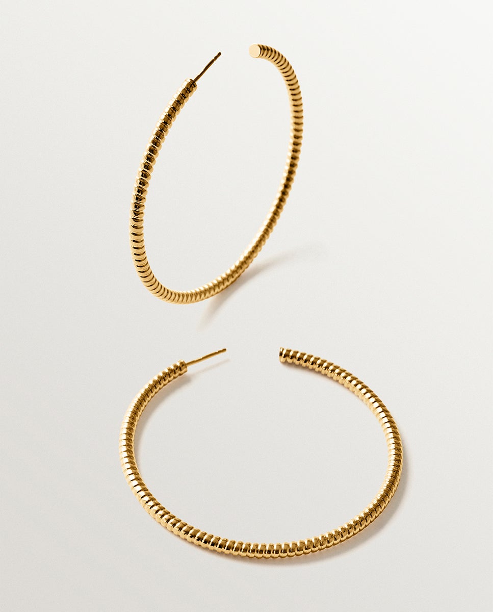Brincos de Argola Galllonados de Prata 925 Banhada a Ouro de 18k Ouro-1