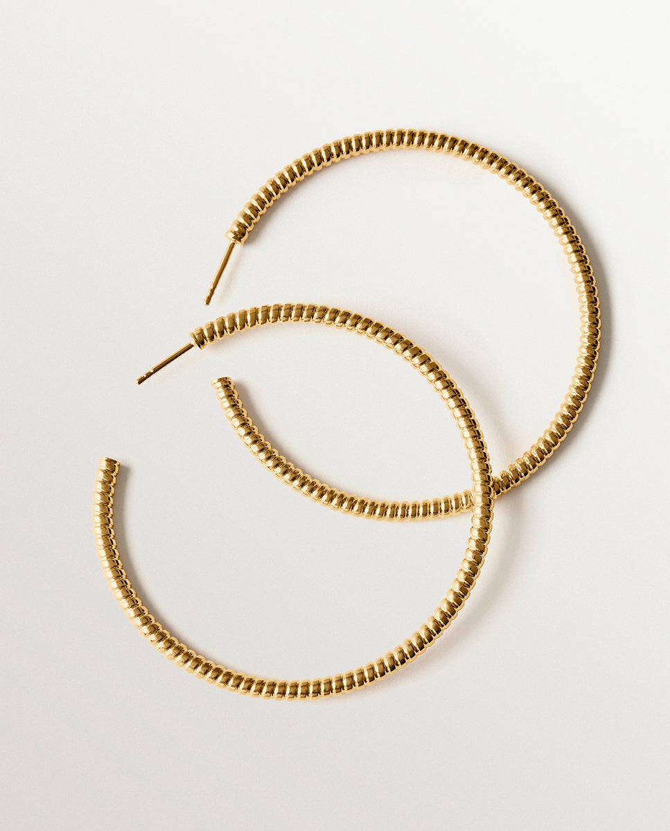 Brincos de Argola Galllonados de Prata 925 Banhada a Ouro de 18k Ouro-3