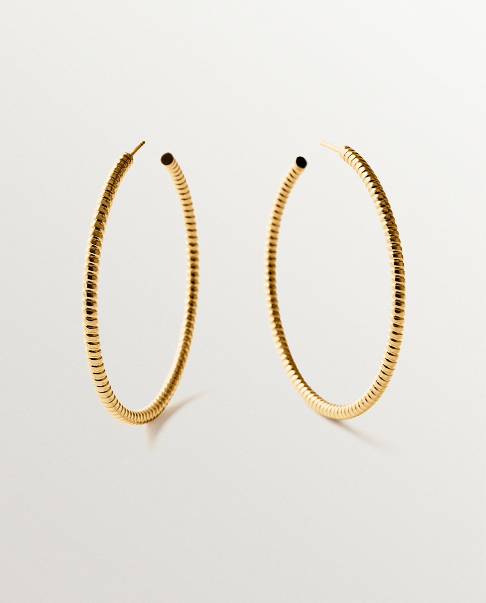 Brincos de Argola Galllonados de Prata 925 Banhada a Ouro de 18k Ouro-5