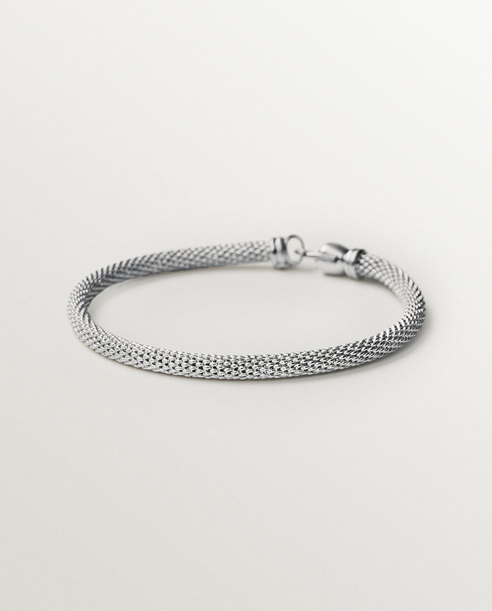 Pulseira de Prata 925 com Textura de Malha Prata-1
