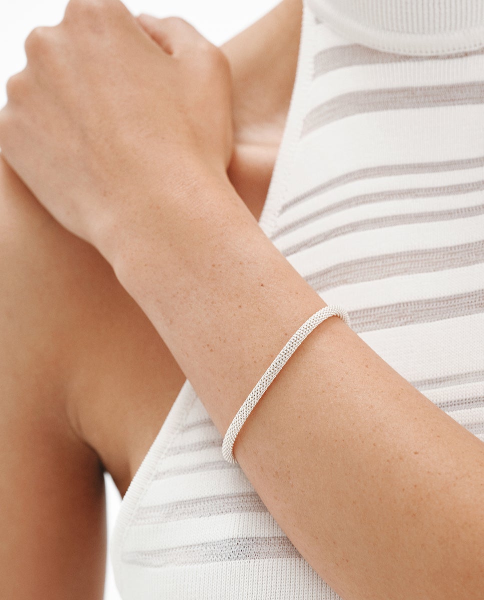 Pulseira de Prata 925 com Textura de Malha Prata-2