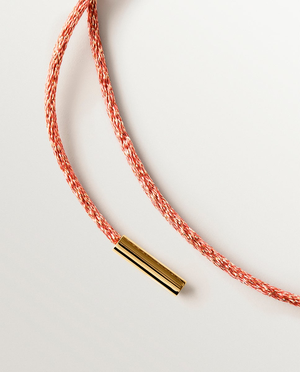 Cordel Rosa com Acabamentos em Prata 925 Banhada em Ouro de 18k Ouro-3