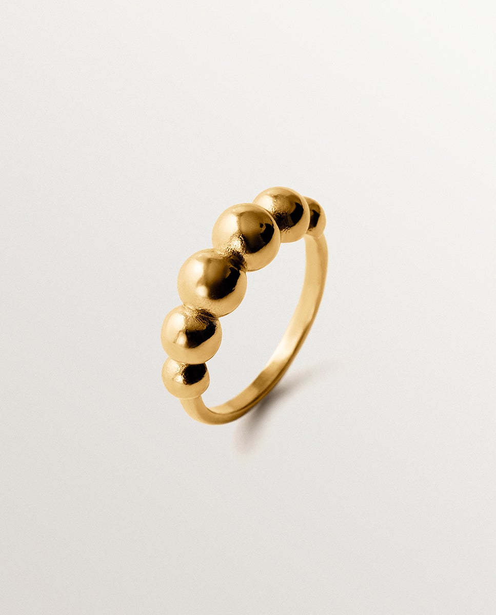 Anel de Prata 925 Banhada em Ouro Amarelo de 18k com Motivo de Esferas Ouro-1