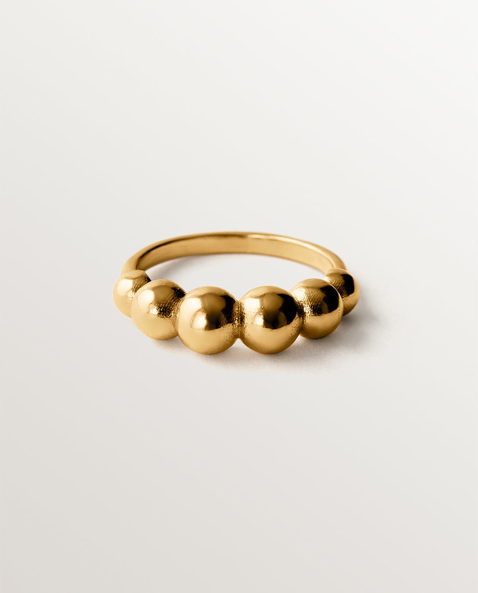 Anel de Prata 925 Banhada em Ouro Amarelo de 18k com Motivo de Esferas Ouro-3