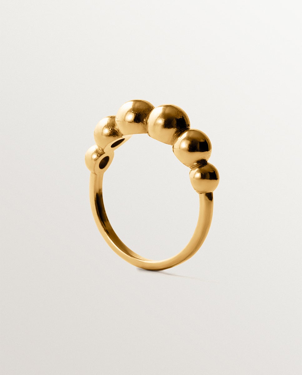 Anel de Prata 925 Banhada em Ouro Amarelo de 18k com Motivo de Esferas Ouro-5