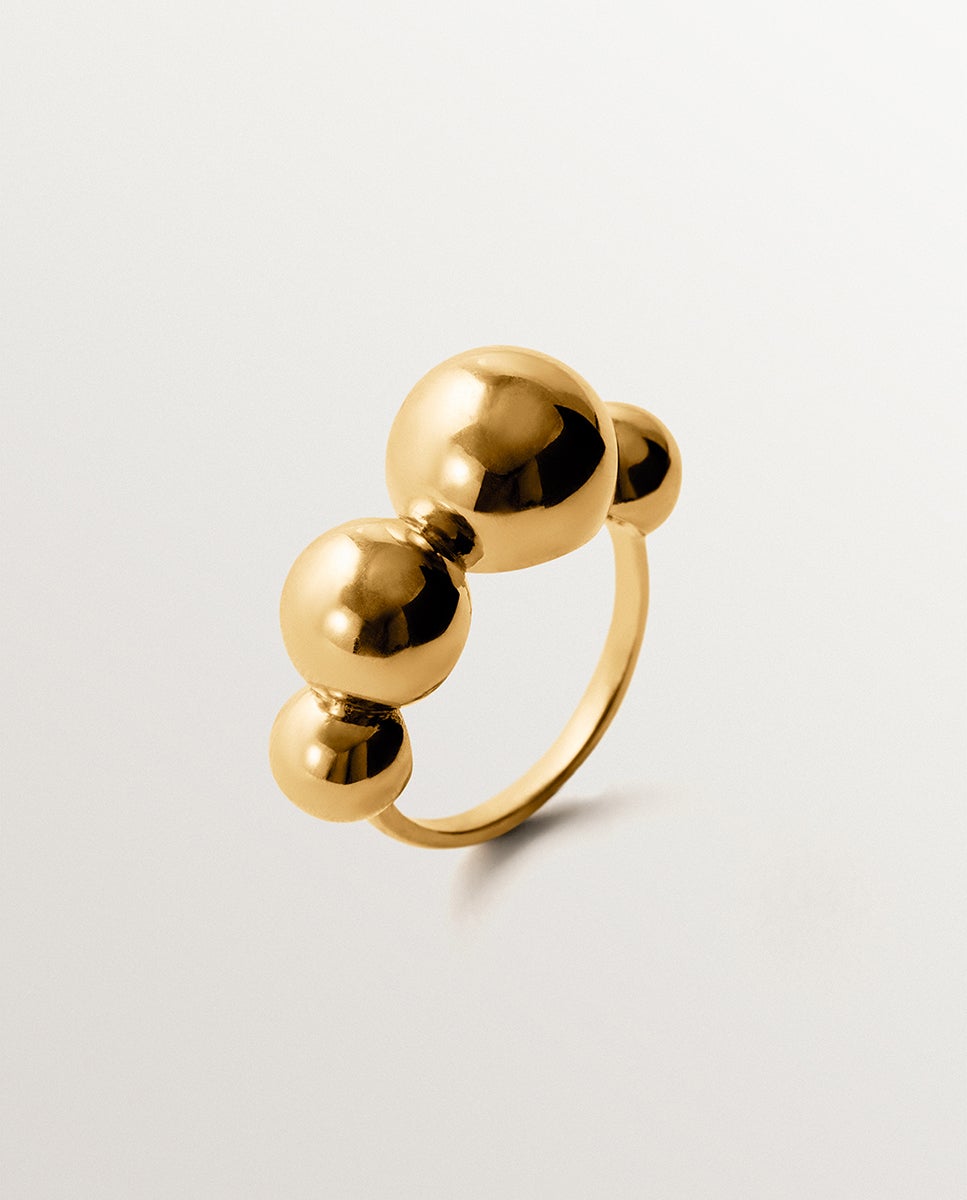Anel de Prata 925 Banhada em Ouro Amarelo de 18k com Esferas Ouro-1