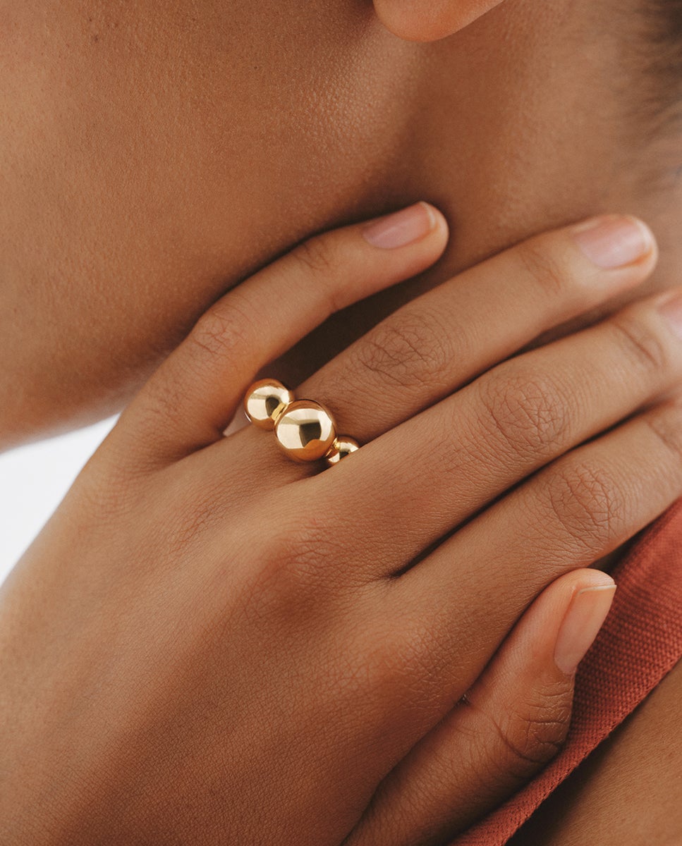Anel de Prata 925 Banhada em Ouro Amarelo de 18k com Esferas Ouro-2