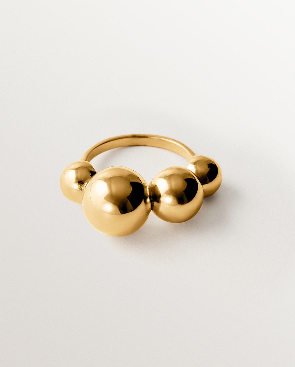 Anel de Prata 925 Banhada em Ouro Amarelo de 18k com Esferas Ouro-3