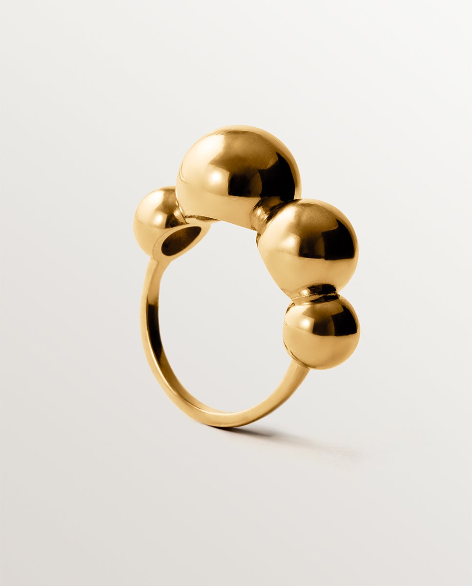 Anel de Prata 925 Banhada em Ouro Amarelo de 18k com Esferas Ouro-5