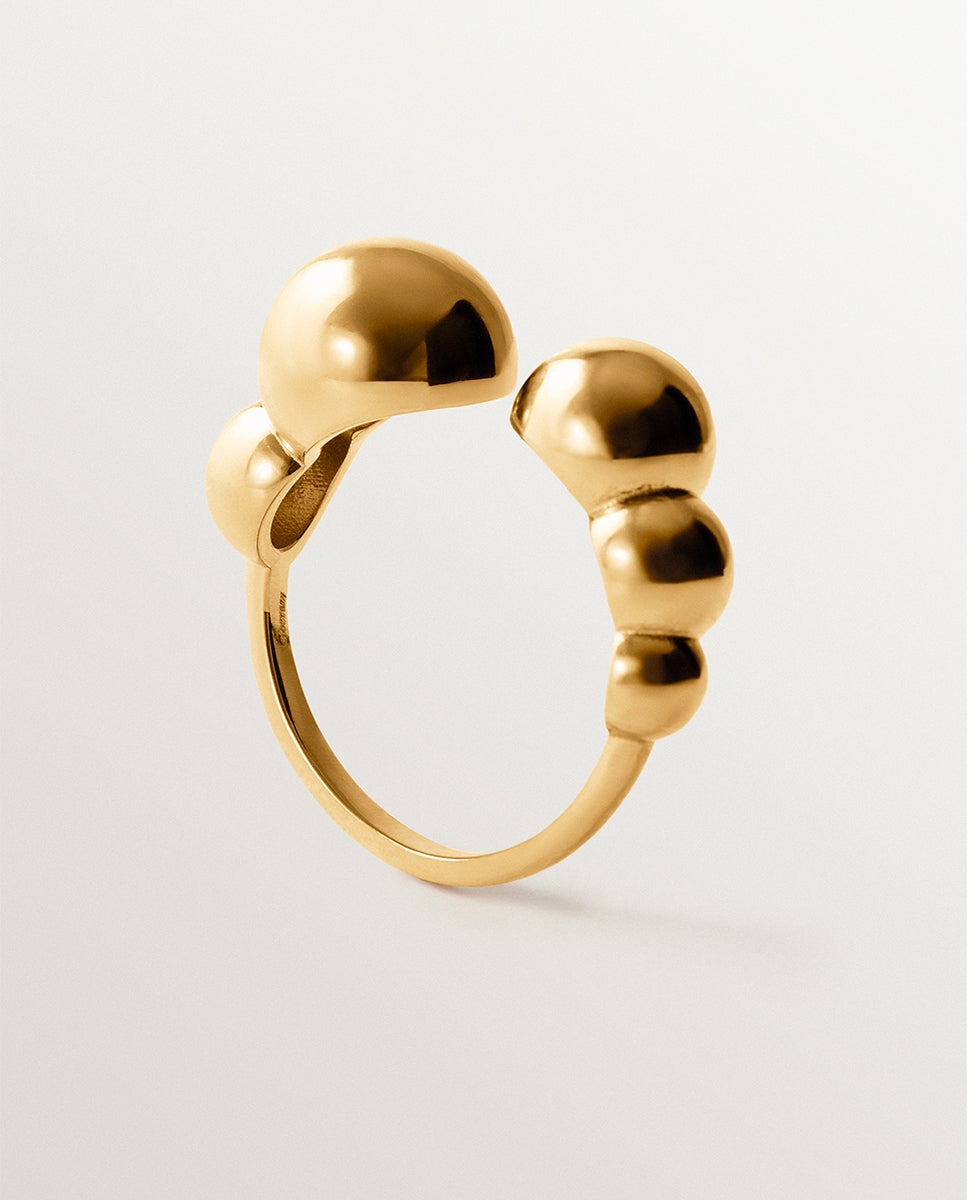 Anel Aberto de Prata 925 Banhada em Ouro Amarelo de 18k com Esferas Ouro-5