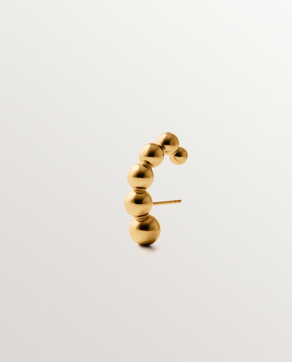 Brinco Individual de Prata 925 Banhada em Ouro Amarelo de 18k com Esferas Ouro-1