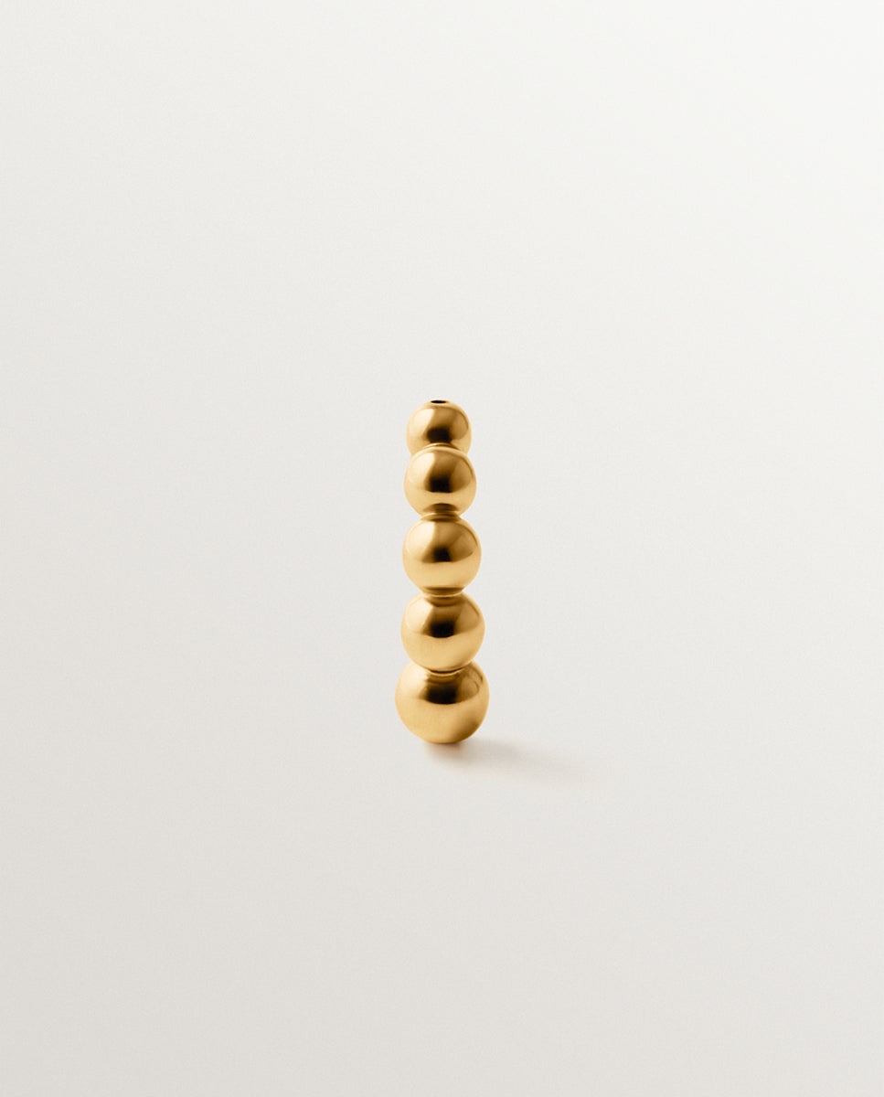Brinco Individual de Prata 925 Banhada em Ouro Amarelo de 18k com Esferas Ouro-3