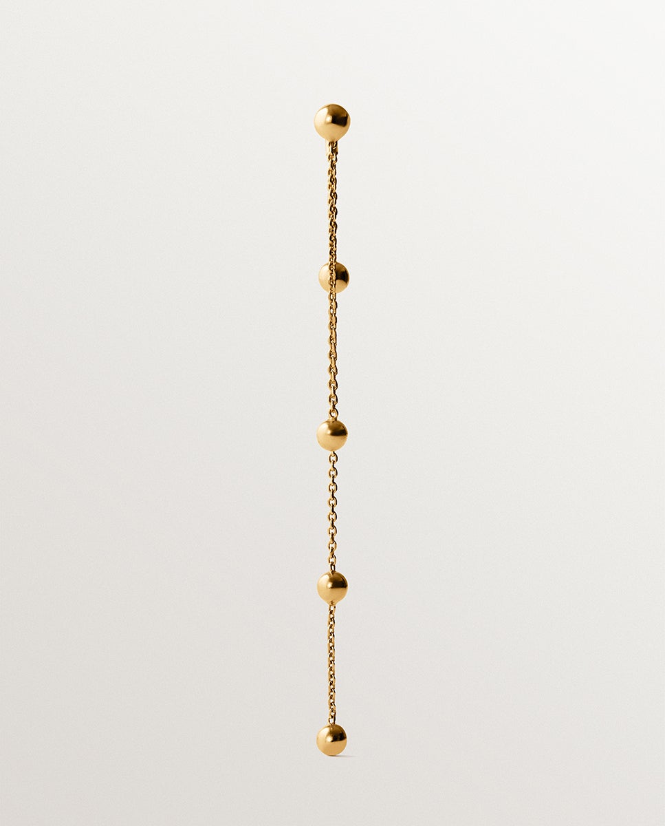 Brinco Pendiente Individual de Prata 925 Banhada em Ouro Amarelo de 18k com Esferas Ouro-1