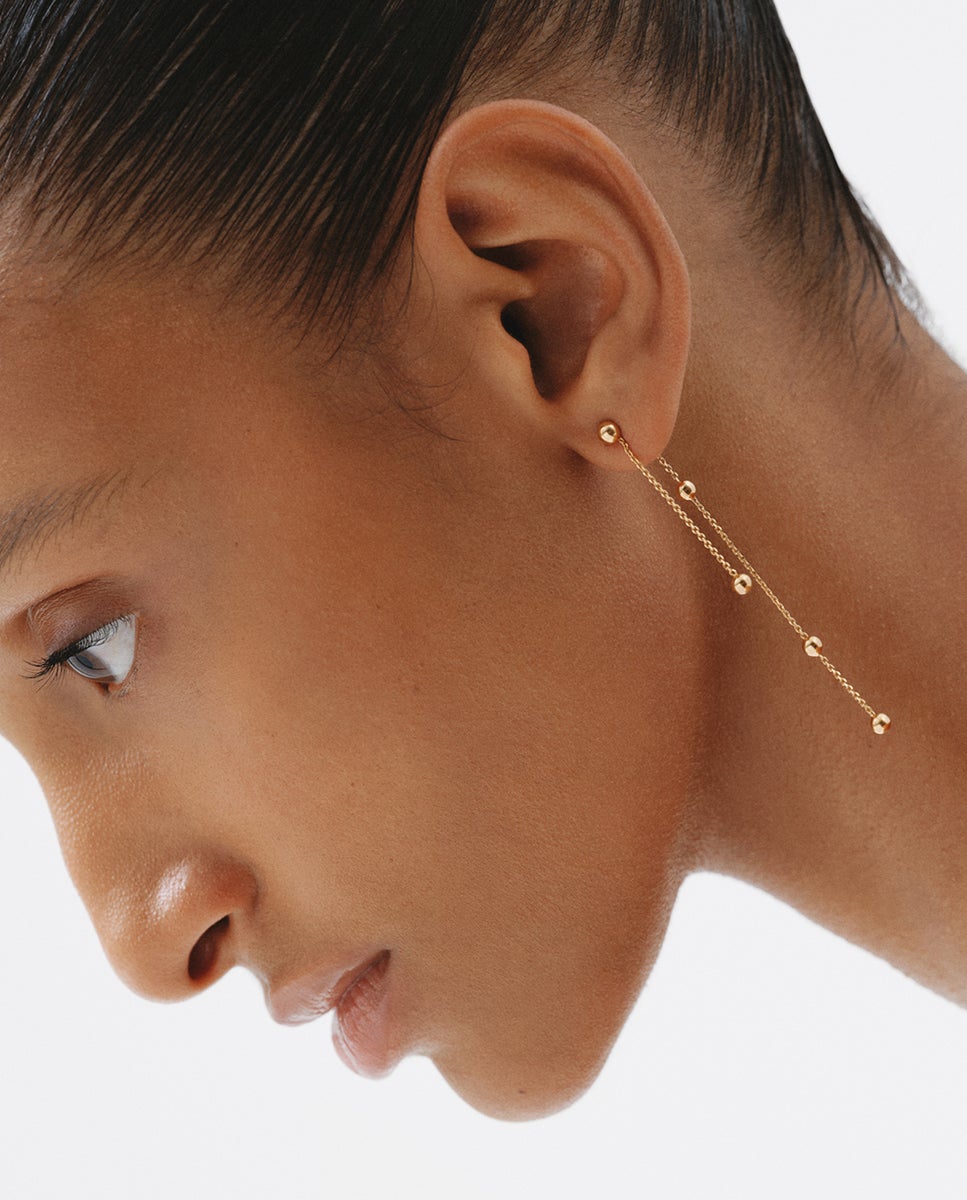 Brinco Pendiente Individual de Prata 925 Banhada em Ouro Amarelo de 18k com Esferas Ouro-2