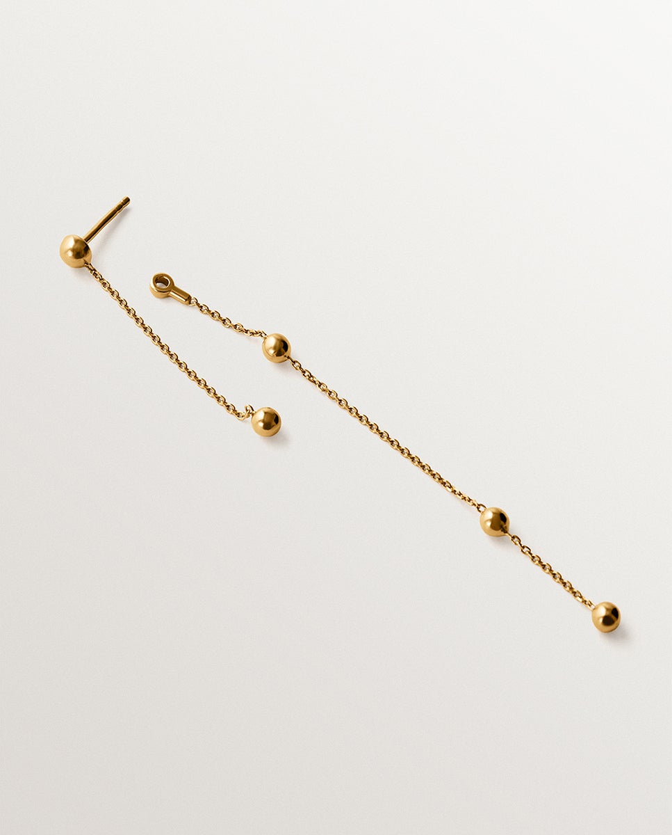 Brinco Pendiente Individual de Prata 925 Banhada em Ouro Amarelo de 18k com Esferas Ouro-3
