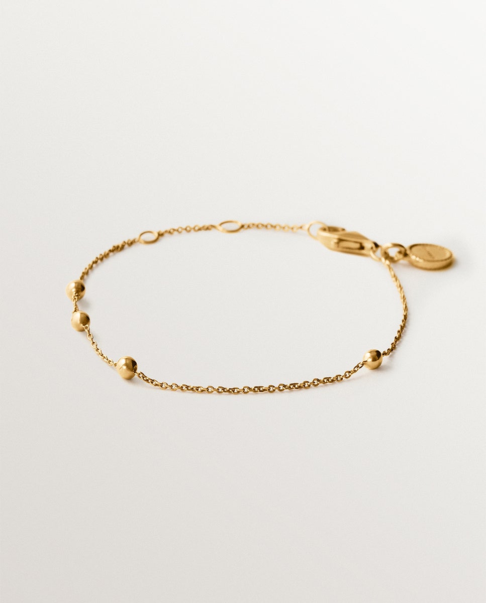 Pulseira de Corrente em Prata 925 Banhada em Ouro Amarelo de 18k com Motivo de Esferas Ouro-1