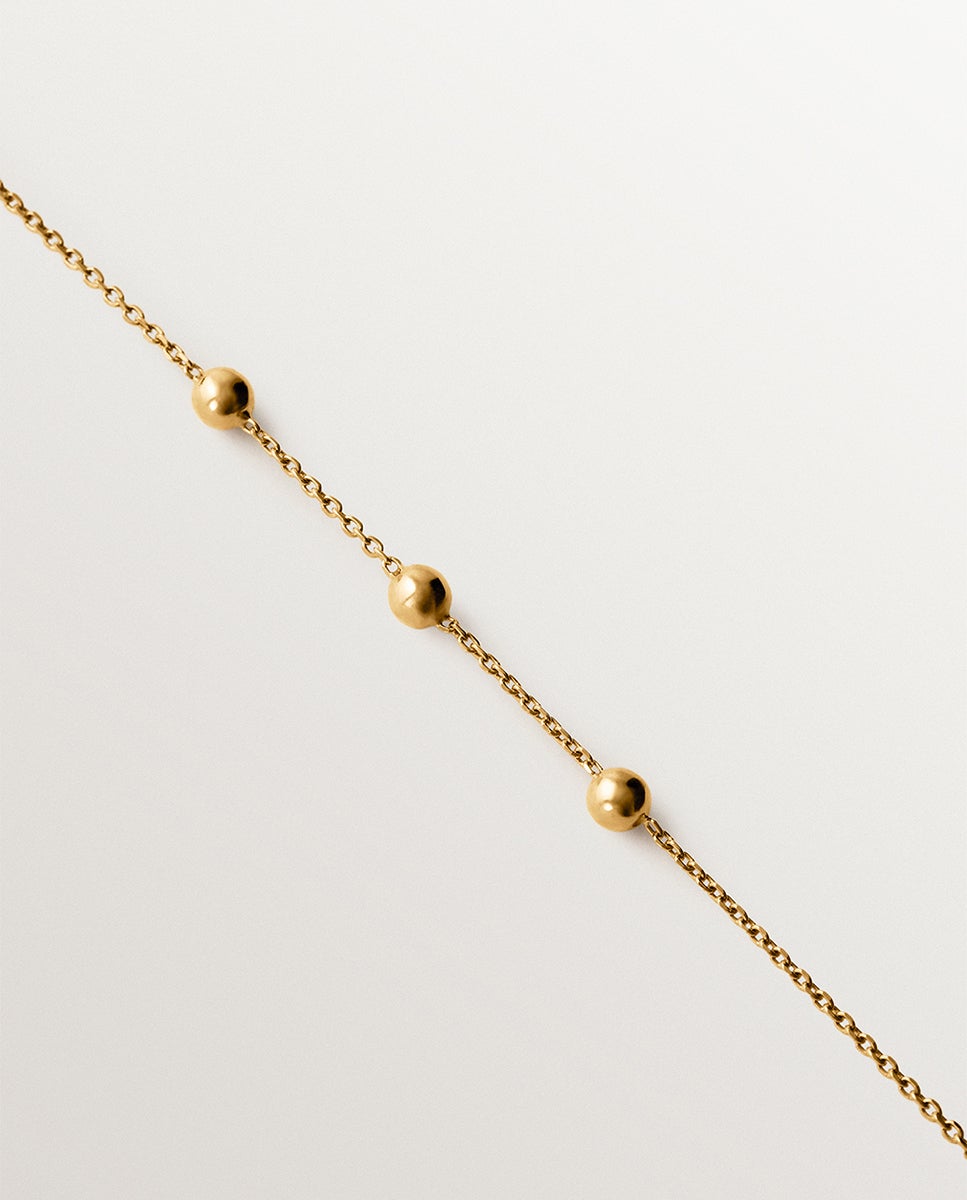 Pulseira de Corrente em Prata 925 Banhada em Ouro Amarelo de 18k com Motivo de Esferas Ouro-3