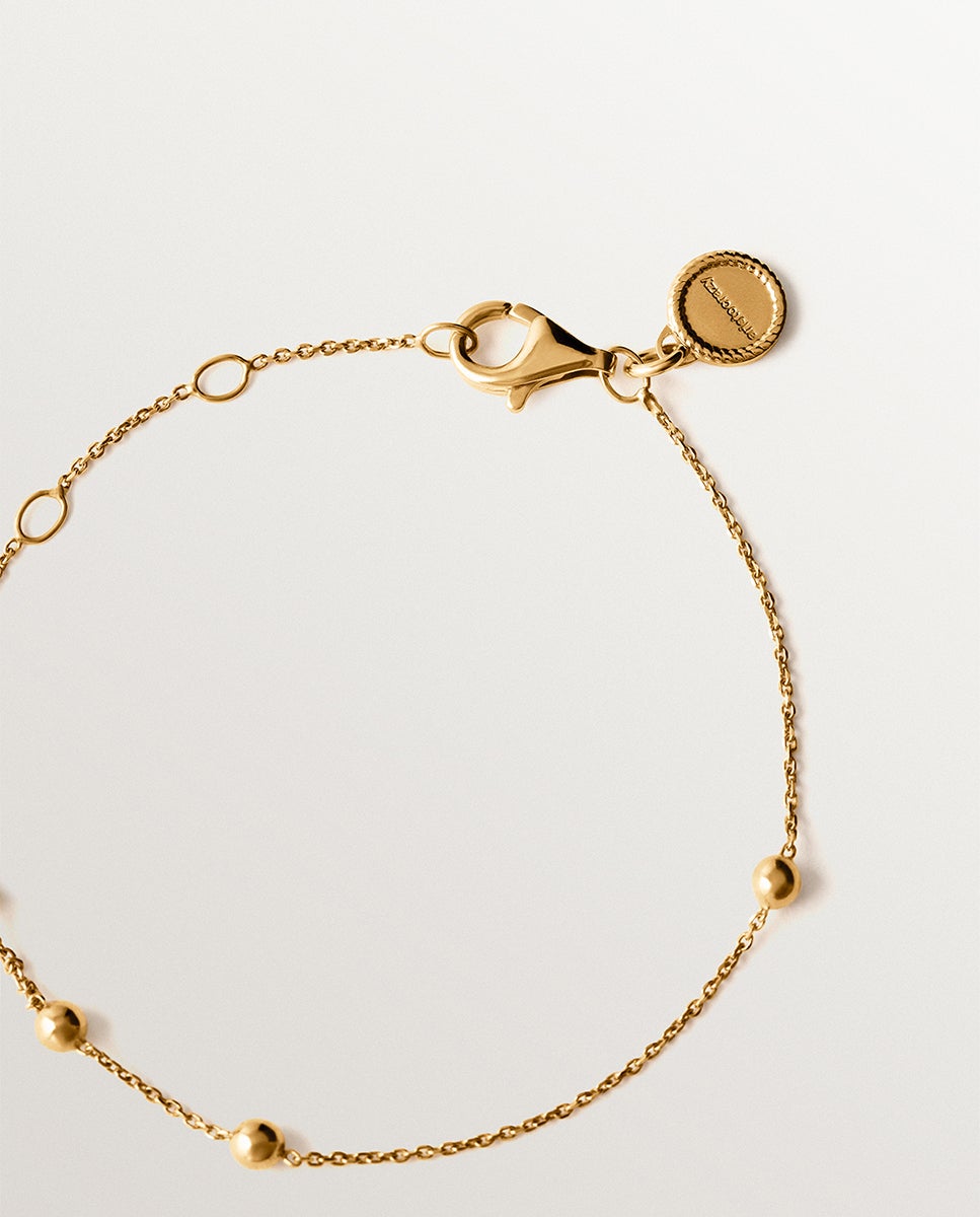 Pulseira de Corrente em Prata 925 Banhada em Ouro Amarelo de 18k com Motivo de Esferas Ouro-5